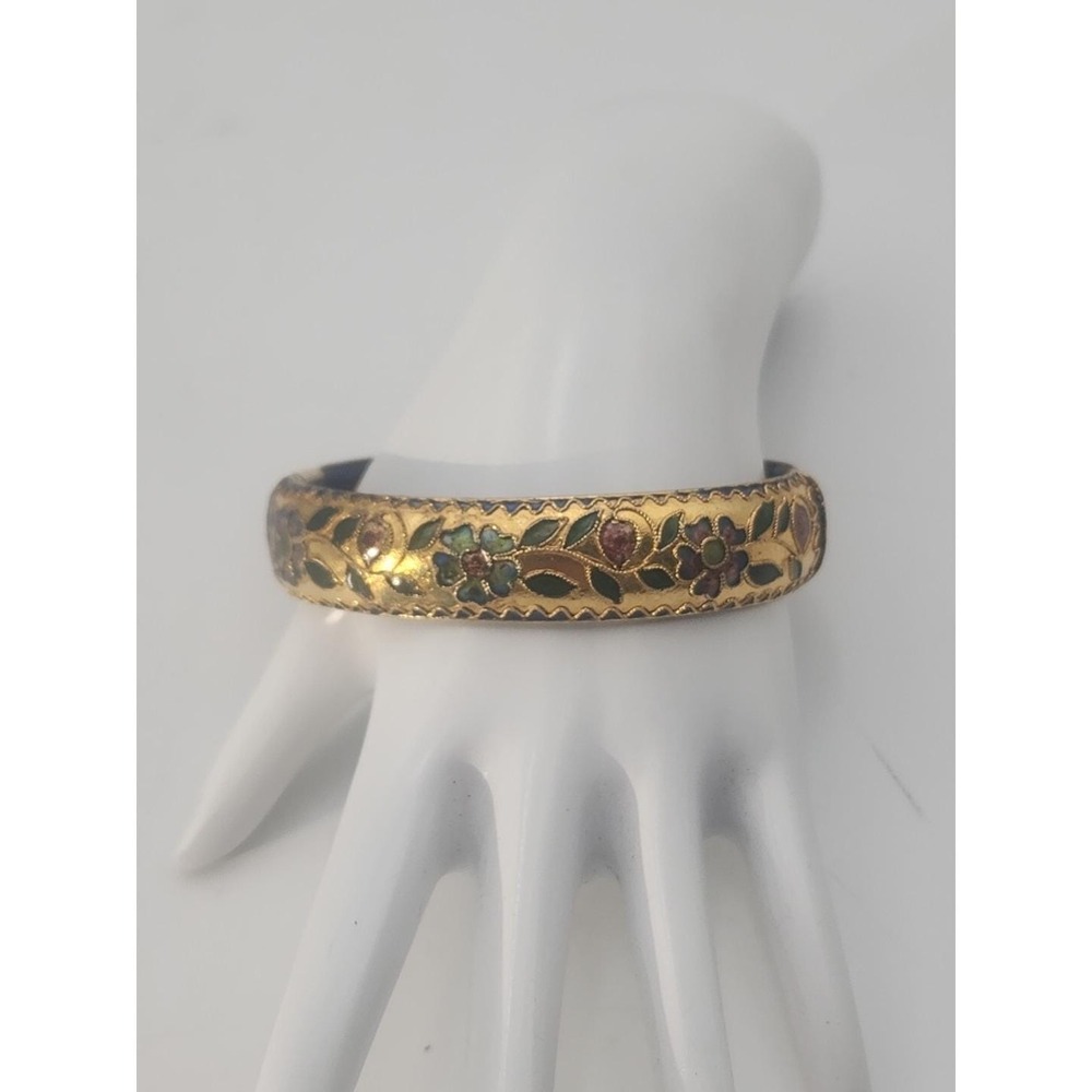Vintage gold tone floral flower cloisonne enamel bracelet